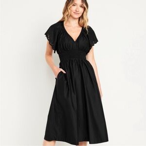 NWT Old Navy Waist Defined Smocked Midi Dress Black Size Large